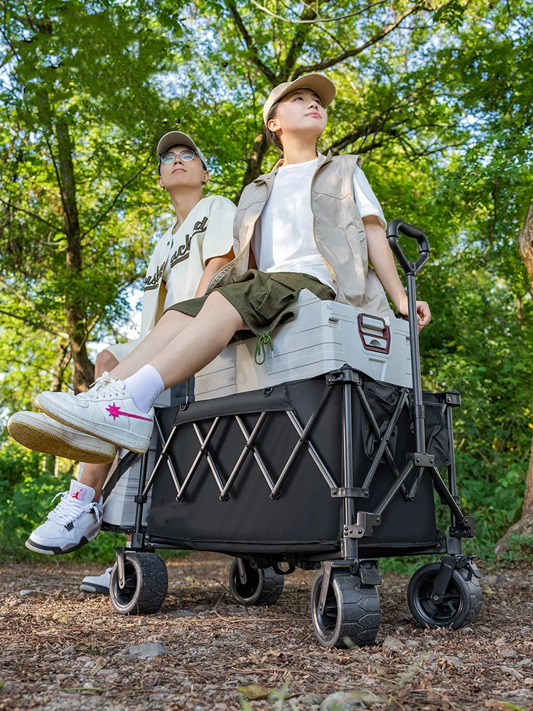 

Foldable portable picnic outdoor camping trolley heavy-duty multi-functional shopping cart beach rear open