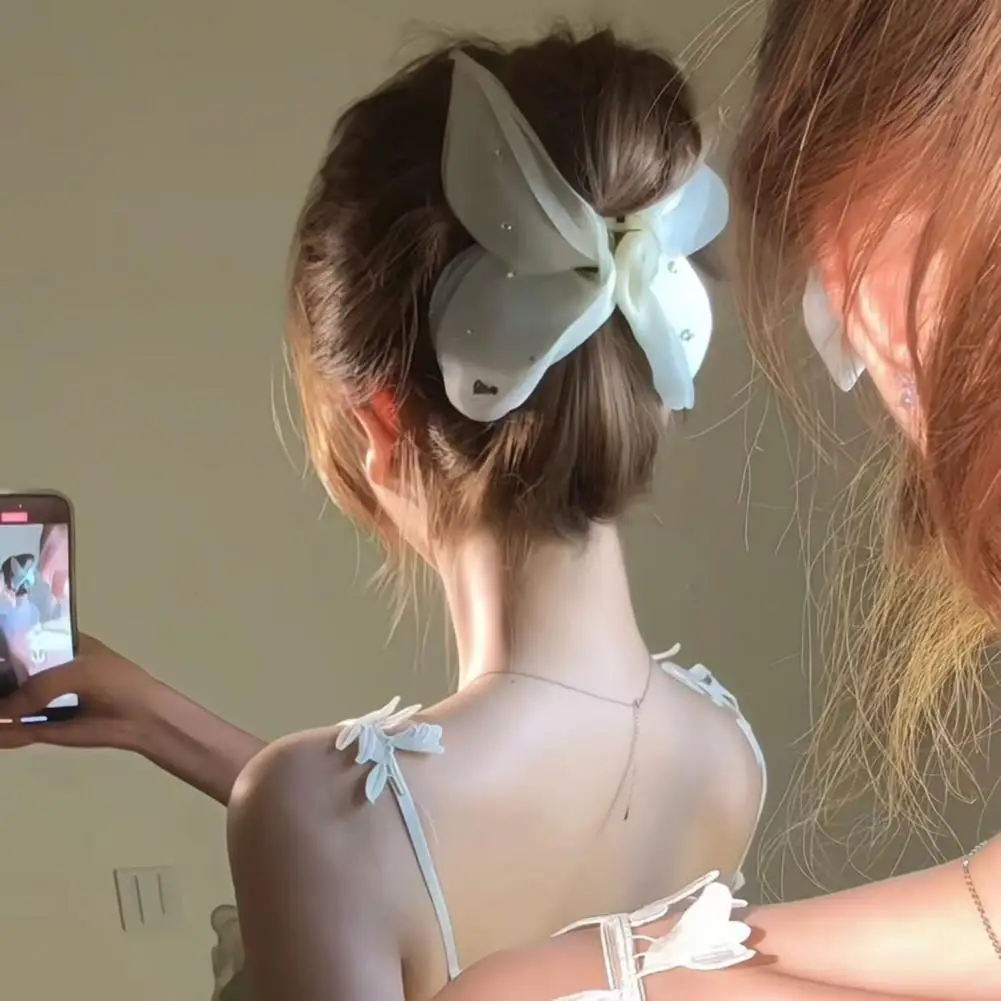 

Women Hair Clip Bowknot Shape Mesh Yarn Summer Large Back Head Hair Claw Scalp-Protective Hair Accessory