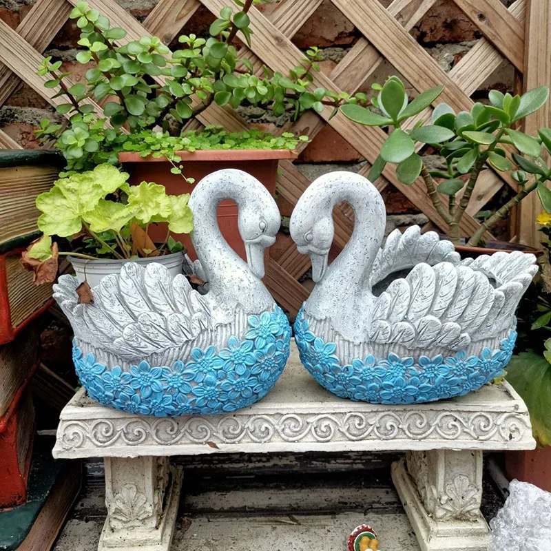 

Garden Cute Swan Succulent Plant Flowerpot Resin Decoration Courtyard Villa Statue Ornaments Outdoor Balcony Accessories Items
