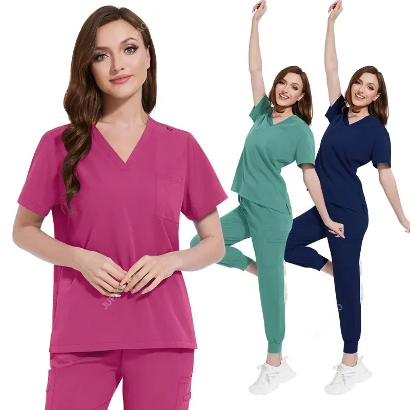 Uniforme médico de tecido elástico de secagem rápida para mulheres, Conjunto de enfermagem, Uniforme de cirurgia pediátrica, Acessórios de enfermagem