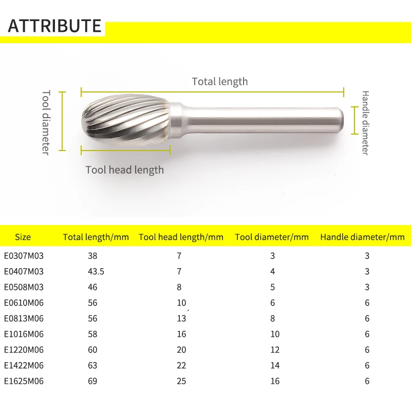 E-shaped oval shape file Hand tools metal engraving milling cutter 6-16mm straight shank rotary burr  shape cemented carbide rot