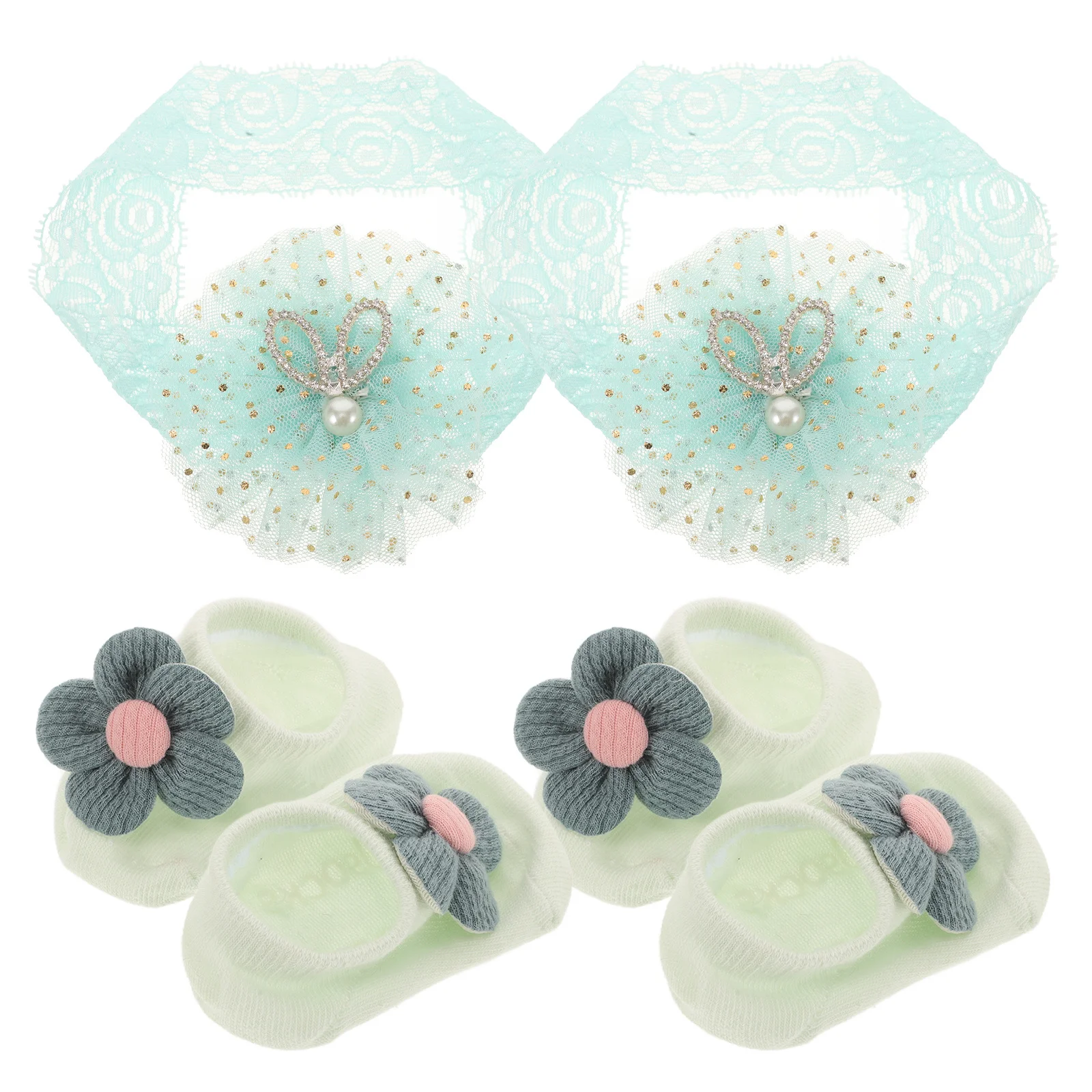 

2Sets Headband and Socks Soft Flower Design Hair Accessories Adorable Headbands Set