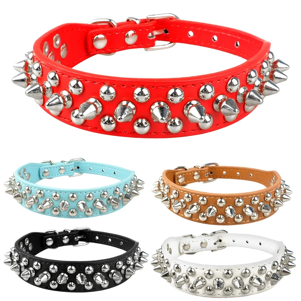 Leather Dog Cat Collar 1 Row Spiked Studded Puppy Pet Collars for Small Medium Dogs Chihuahua Yorkies XXS XS Dog toys Poop bag