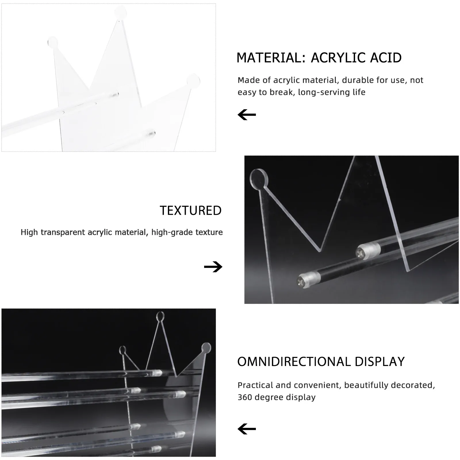 

Crown Shape Design Headbands Rack Transparent Hair Hoops Organizer Durable Acrylic Material Scratch Protection