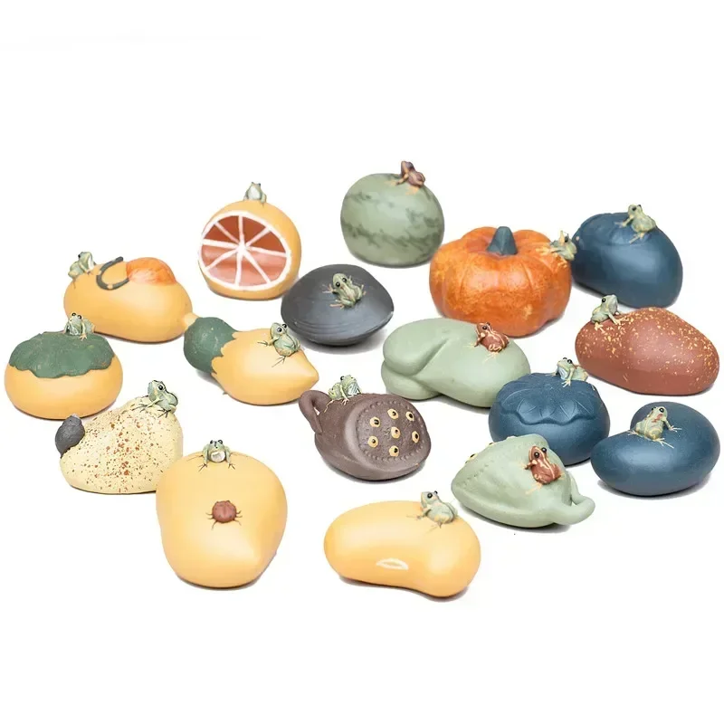 Boutique Purple Clay Tea pet Watermelon Fruit Model Sculpture Tea Figurine Ornaments Handmade Crafts Home Tea Set Decoration Art