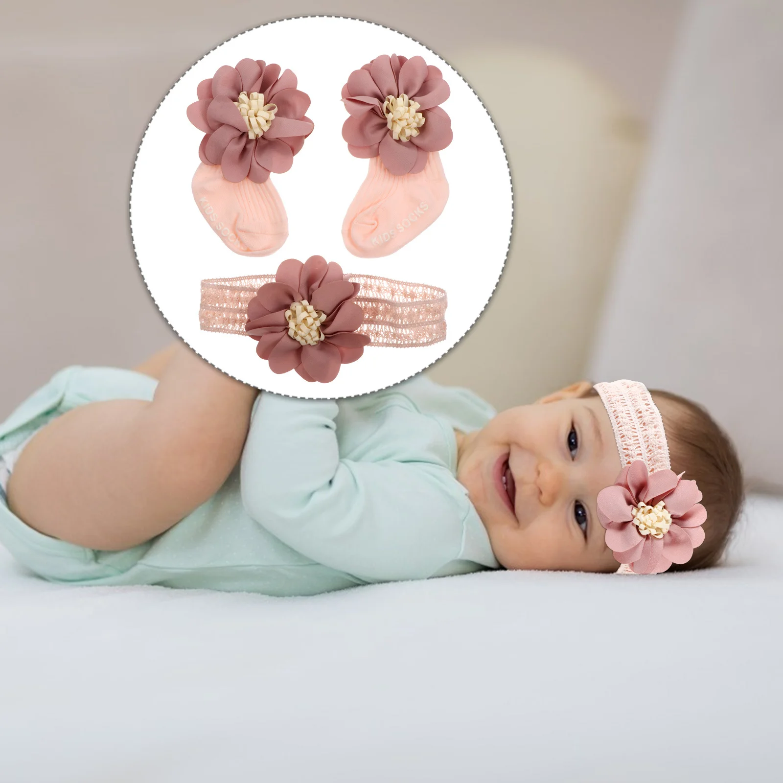 مجموعة واحدة من عصابة رأس الجوارب الرائعة لتزيين الزهور، مريحة ودافئة بطول منتصف الساق، هدية الشهر الأول