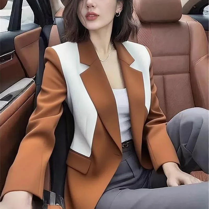 Women's Suit Jacket Blazer Professional Suit 2026 Spring Autumn Good-Looking Design Sense Blue White Contrasting Suit Coat Top