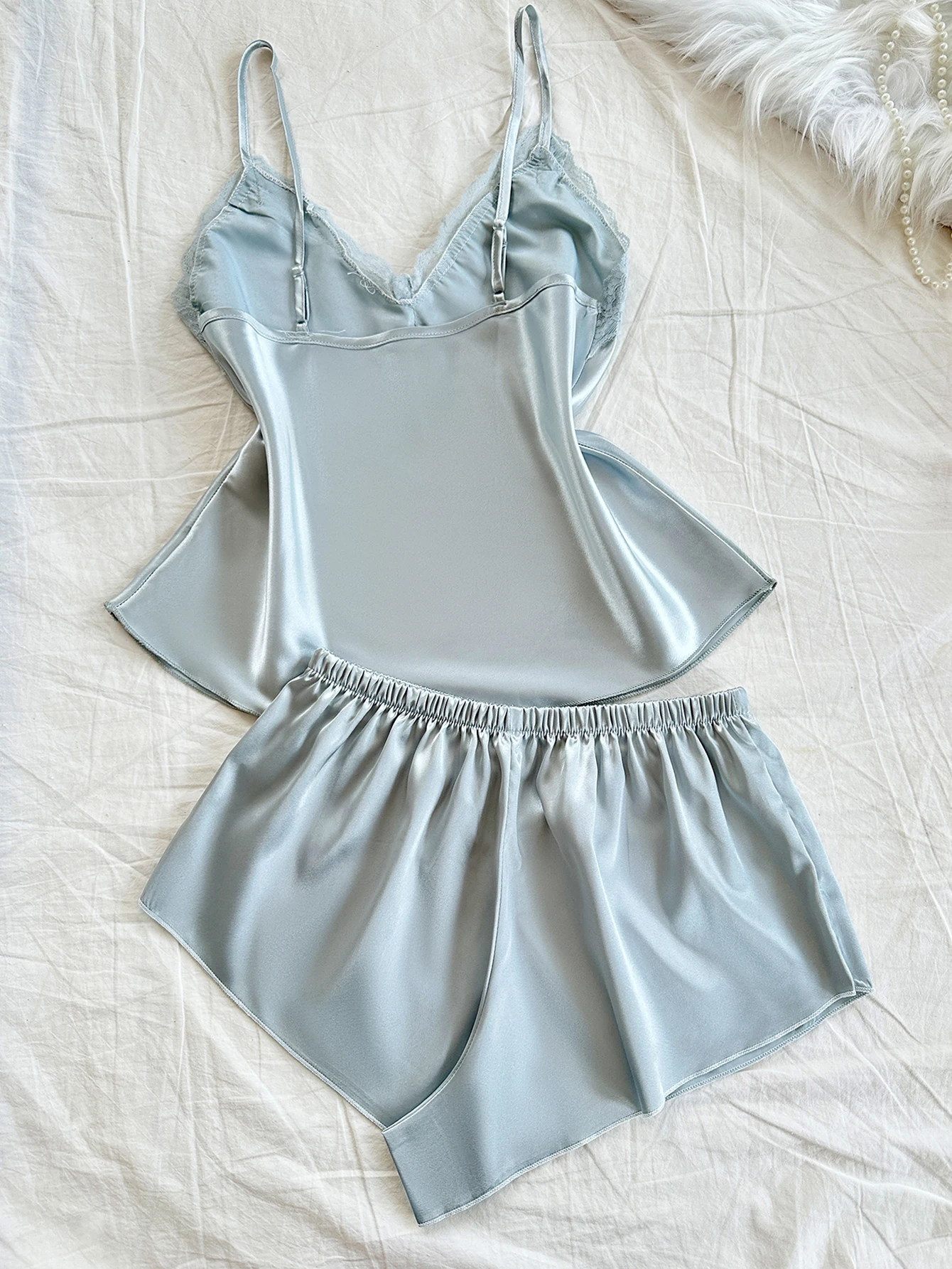 New Fashion Women Pajamas Set Lace Trim Simple and Versatile Top Shorts Cute Loungewear Sleepwear for Summer