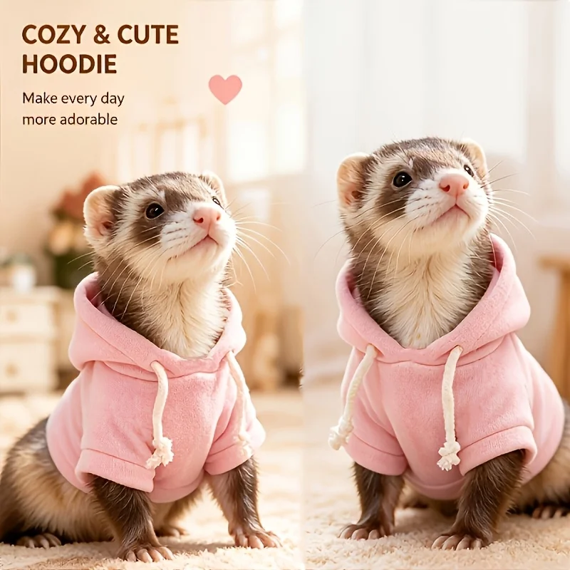 Solid Color Pet Hoodie for Small Animals, Soft and Comfortable Pullover Sweatshirt with Drawstring, Winter Warmth for Hamsters