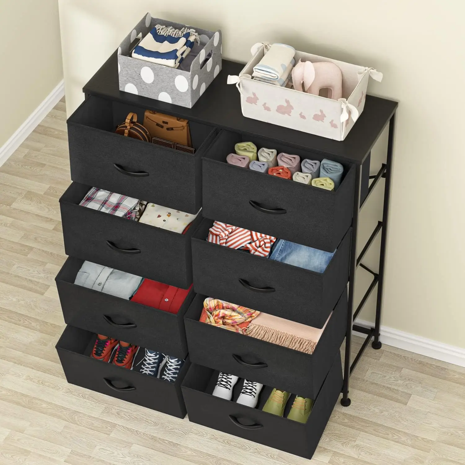 Comfort corner Dresser for Bedroom with 8 Drawers, Tall Chest of Drawers, Fabric Closet Dresser