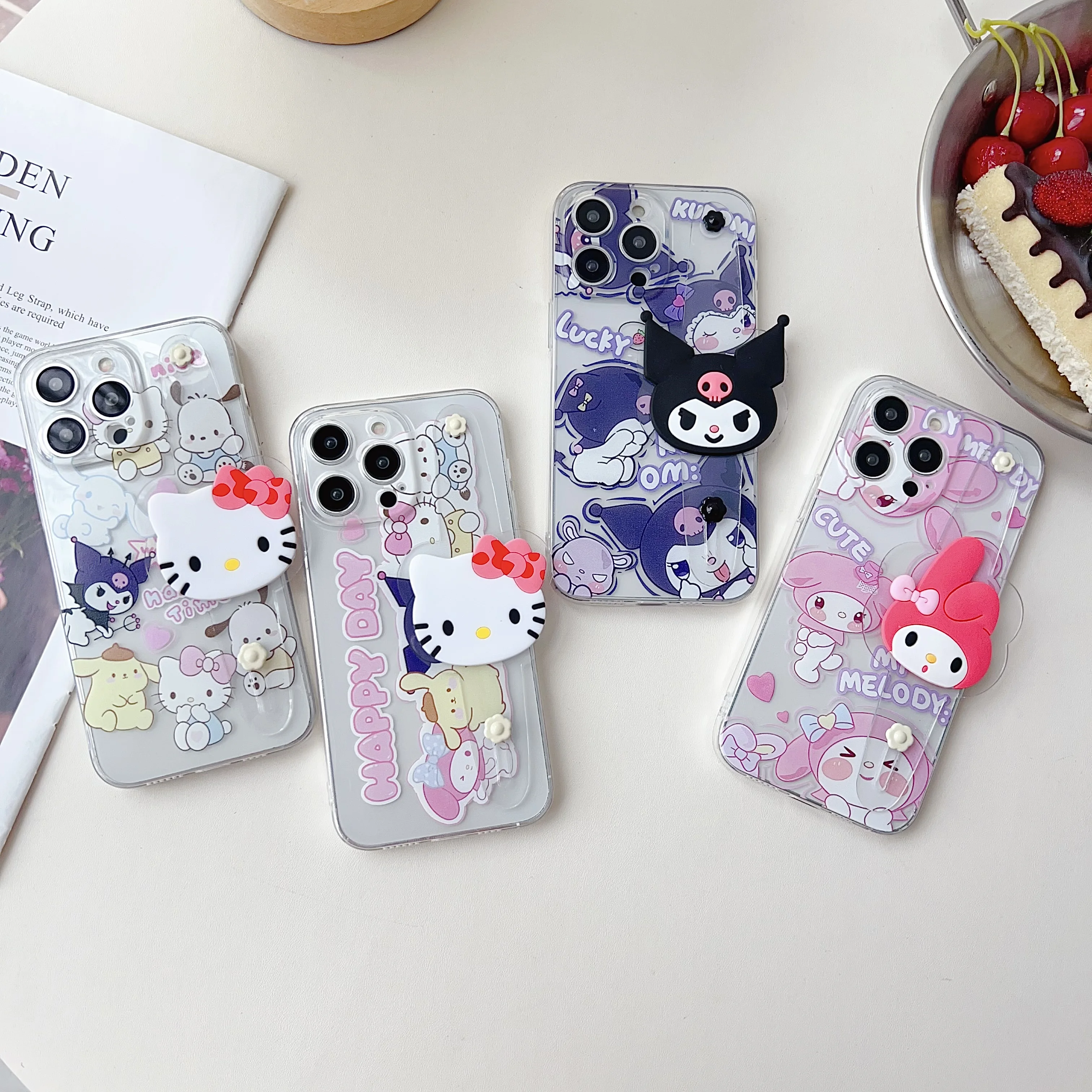 For Motorola Moto G14 73 12 23 53 72 32 42 62 5G 52 82 22 71 31 41 51 60 50 30 9 5s Kitty Kuromi Case Wrist Strap Holder