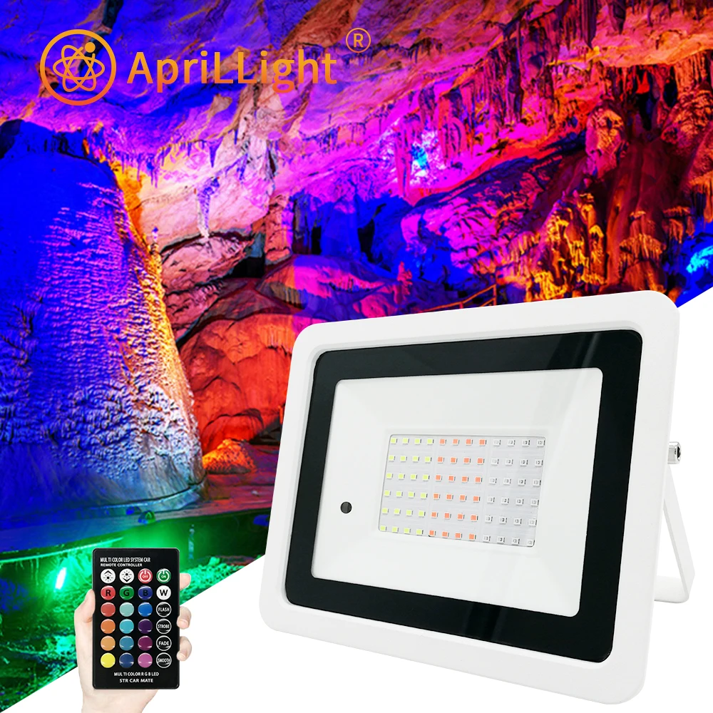 LED RGB Spotlight IP68 Waterproof Outdoor Lighting 20W 30W 50W 100W Remote Control Light Color Garden Decoration Floodlight.