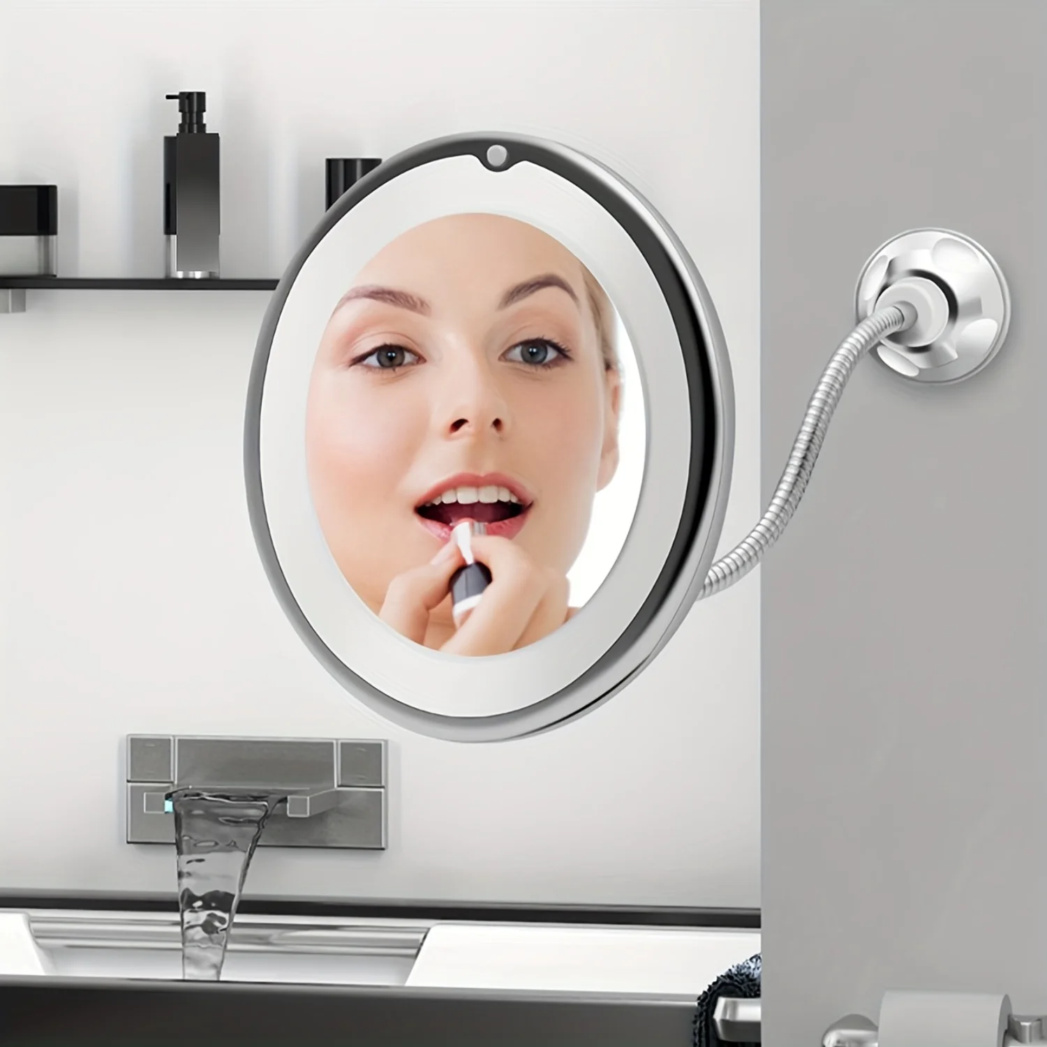 

Flexible 10X Magnifying Suction Mirror, LED Lighted Vanity Mirror, Power Locking Suction Cup With Day Light And Degree Swivel,