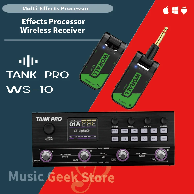 

M-VAVE TANK PRO Multi-Effects & 2.4GHz Wireless Receiver for Guitar Bass, 120 Presets, Looper, 140m Range, Low Latency