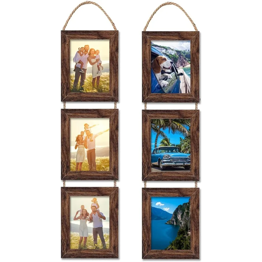 

5x7 Wall Hanging Picture Frames Collage with 3 Opening Frames Brown 2 Pack