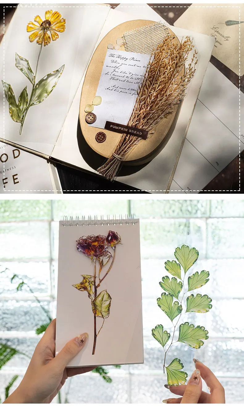 Journal GO 50 Stück Blumenmotiv-Aufkleber, PET-Aufkleber mit Simuliertem Glas- und Stickereieffekt für Scrapbooking, Journaling und DIY-Bastelarbeiten – Detail 13