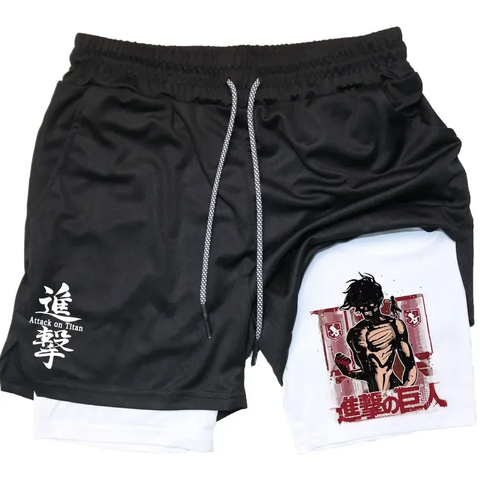 Anime Attack On Titan Shorts Mesh Elastic Waist Breathable Men Performance Shorts Quick Dry GYM Running Workout Summer Shorts