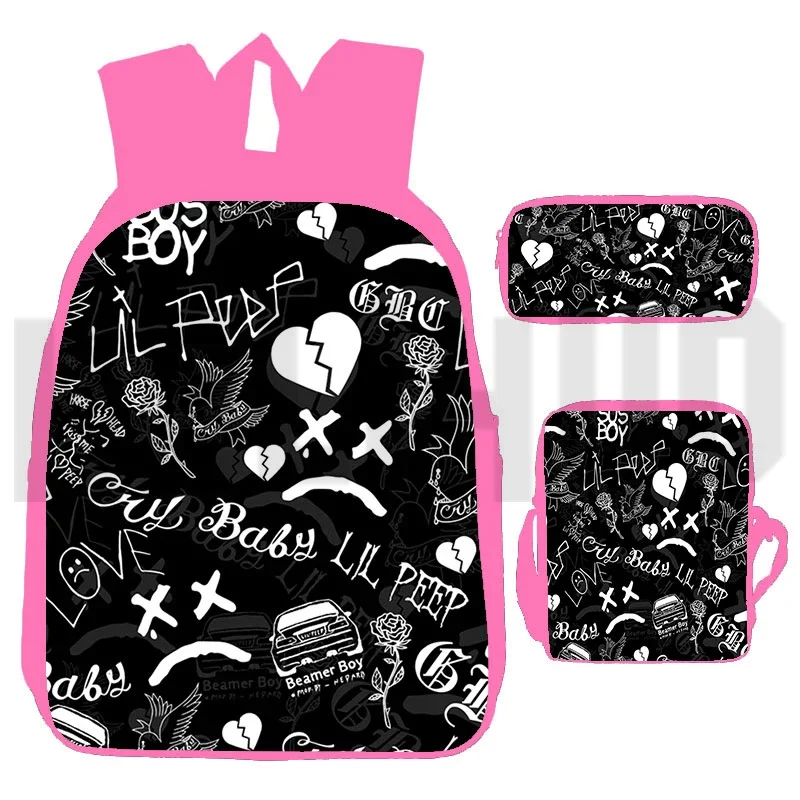 New 3D Print Anime 3 Pcs/Set Rapper Lil Peep Backpacks for School Teenagers Girls Schoolbags Laptop Pink Book Bag Back Pack