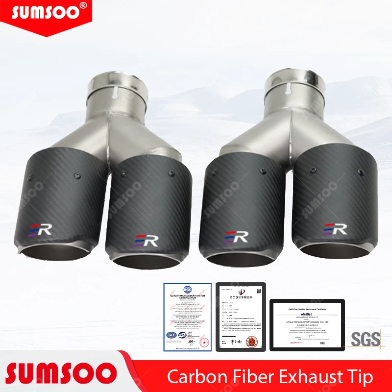 

Genuine sumsoo Double-out Muffler Tip black Stainless Universal Matte Black Carbon Fiber Exhaust Tips End Pipes for BMW Series