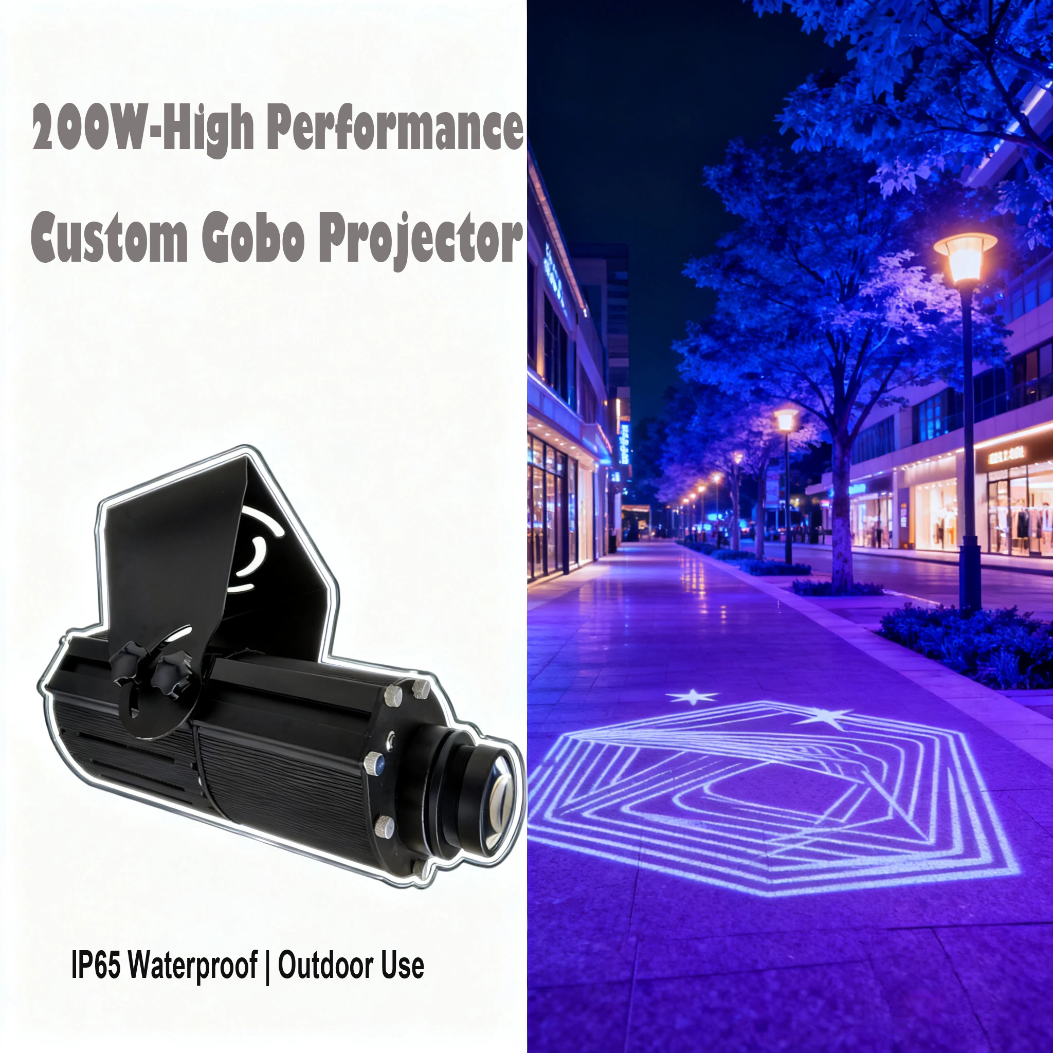 

Outdoor 200W IP65 Waterproof Rotating Gobo Projector, Custom Logo Projection System for Supermarket Commercial Event Advertising