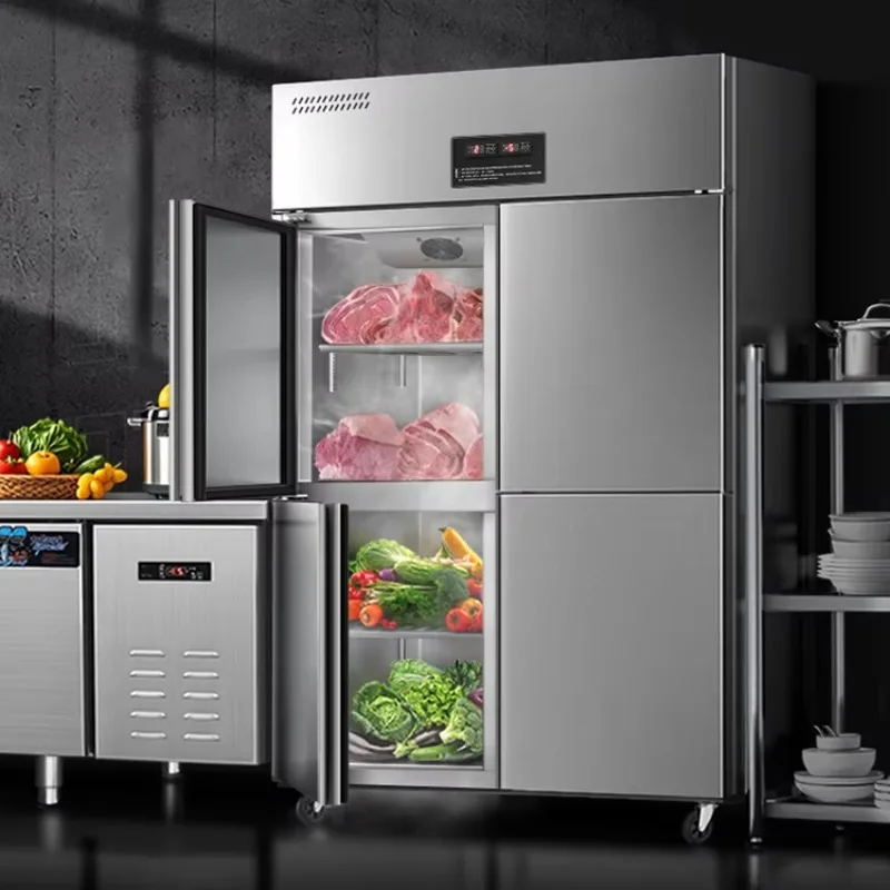 Airo Commercial Kitchen Stainless Steel Upright Freezer Four-Door Refrigeration Freezing Double-Temperature for Hotels
