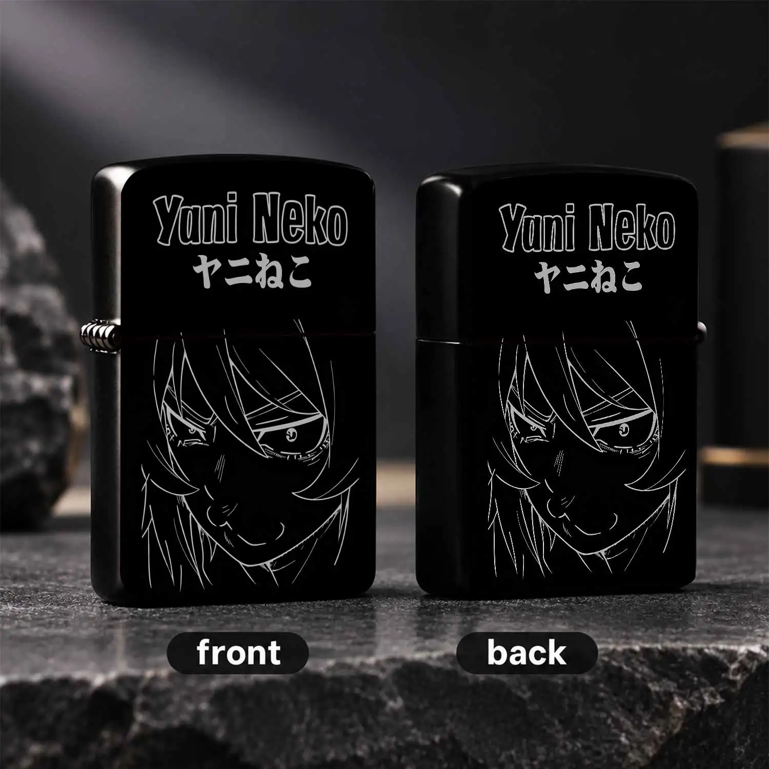 Anime Style Yani Neko Themed Lighter, Dark Cool Line Art Design, Portable Versatile Igniter For Candle, Incense, Outdoor Camping, Daily Use, Unique Exquisite Gift For Anime Enthusiasts, Family And Fri A Humorous And Interesting Lighter
