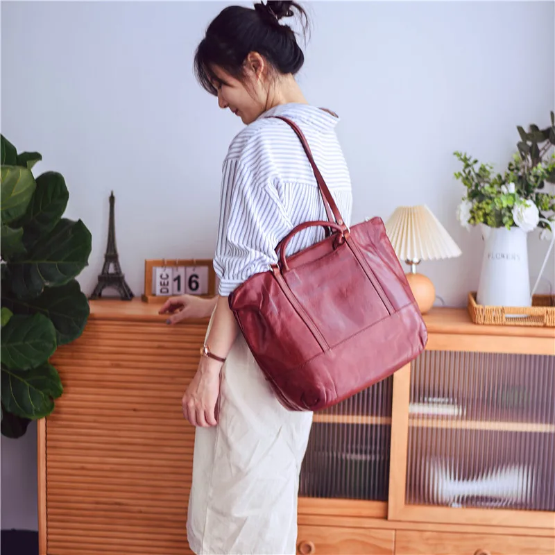 Casual vintage genuine leather large capacity women's shoulder bag fashion designer luxury natural real cowhide female handbag