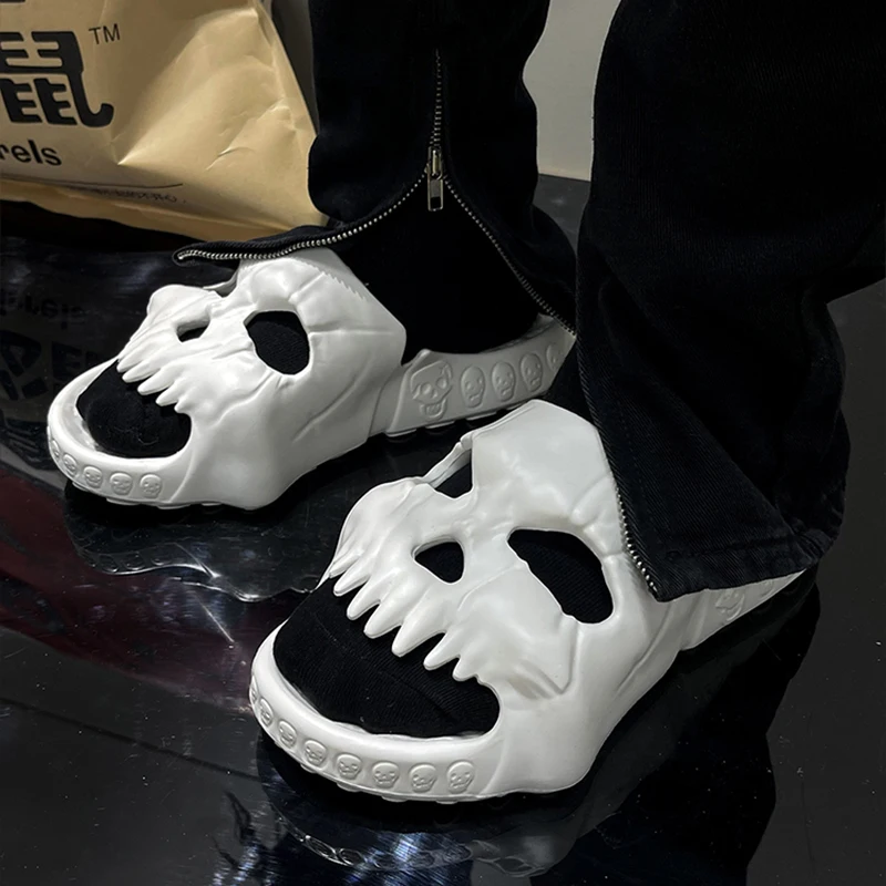 Fast Shipping Skull Design Men Slippers Women Outdoor Slides Thick Sole Platform Beach Shoes Unisex Non-slip Sandals Size36-47