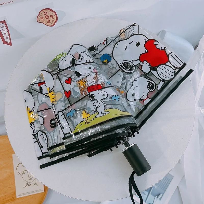 Cartoon Snoopy Transparent Umbrella Kawaii Anime Snoopy Dog Rain Umbrella Manual Automatic Folding Portable Umbrella Gifts