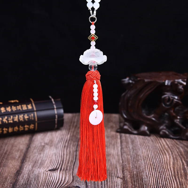 Retro Chinese Hanfu Waist Pendant Imitation Jade Lotus Beaded Tassels Hanging Ornaments DIY Tang Suit Crafts Jewelry Accessories