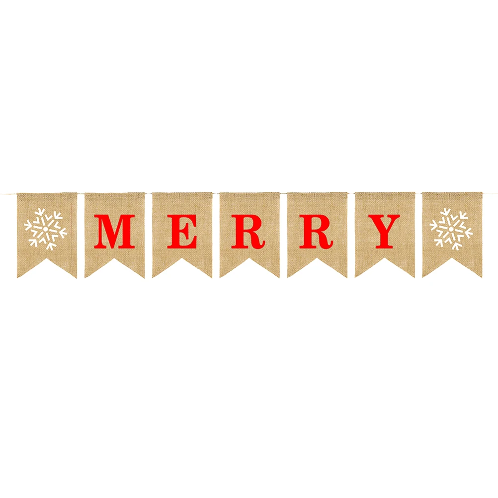 

Christmas Decoration Flag Linen Burlap Banner Merry The Snowflake Pattern Pull Letter