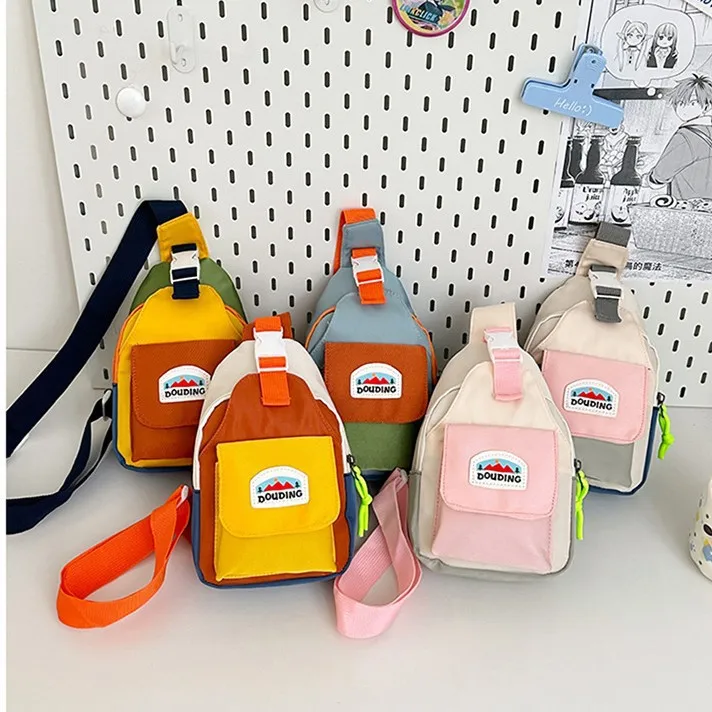 New Fashion Kids Chest Bag Unisex Cool Color Block Lightweight Mini Crossbody Phone Pouch For Travel Outing
