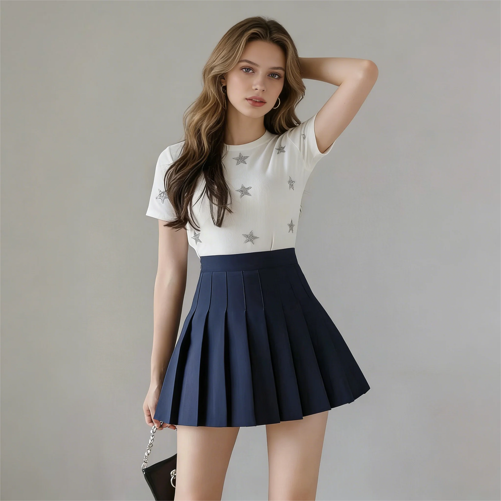 2025 Summer New High Waist Slimming Solid Color A-line Skirt Women's Fashion Sports Tennis Badminton Academy Style pleated skirt