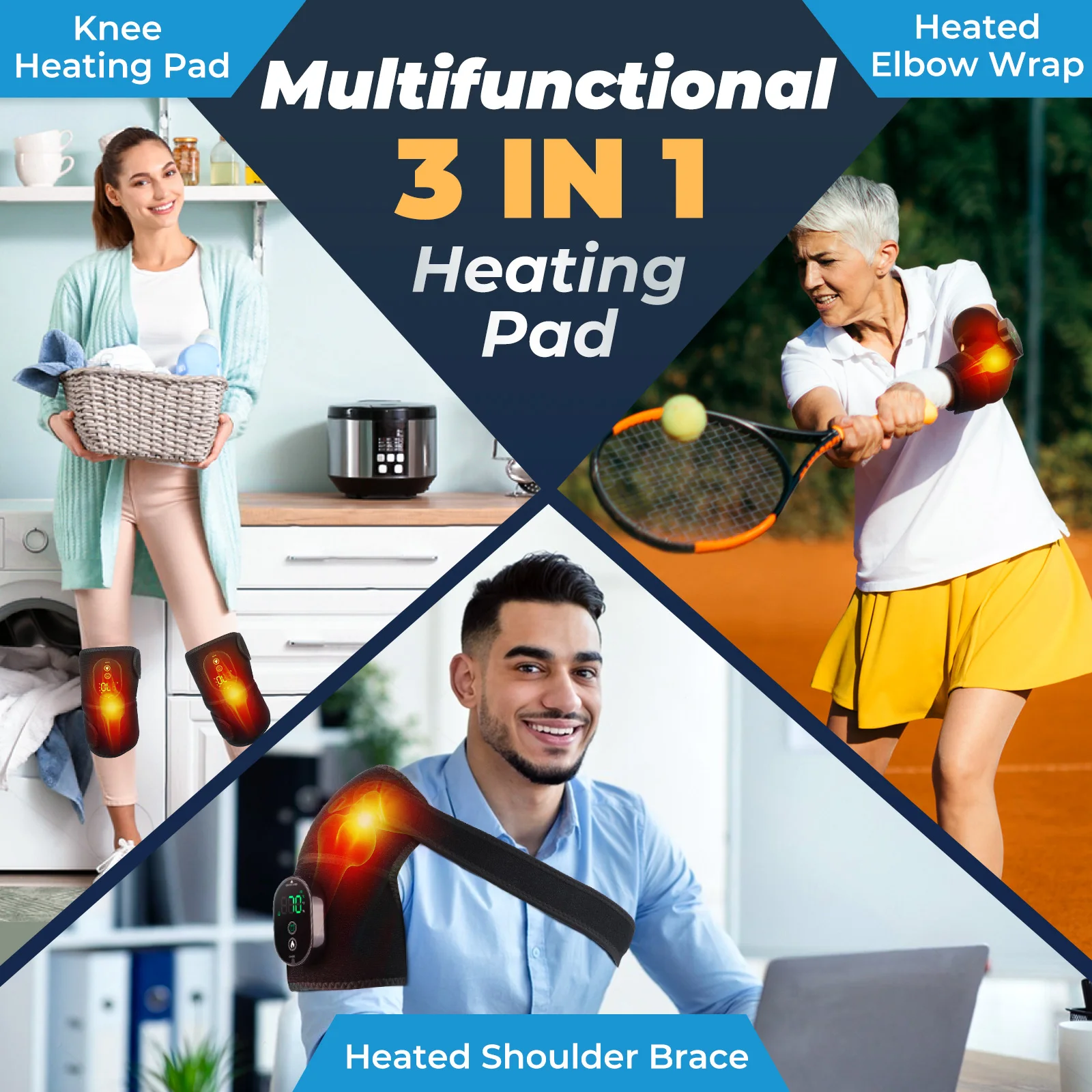 Wireless Heated Knee Massager Pads Brace Shoulder Elbow Support Muscle Wrap 6 Levels Hot Compress Reduce Stress Joint Health