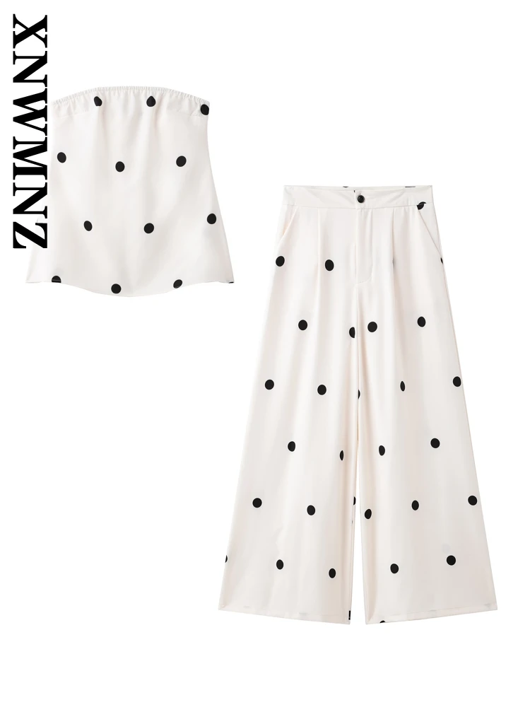 

XNWMNZ 2025 Summer Lady Sophisticated Sleeveless Corset Long Pants Streetwear Woman's slash neck Collar Wide Leg Pants Blouses