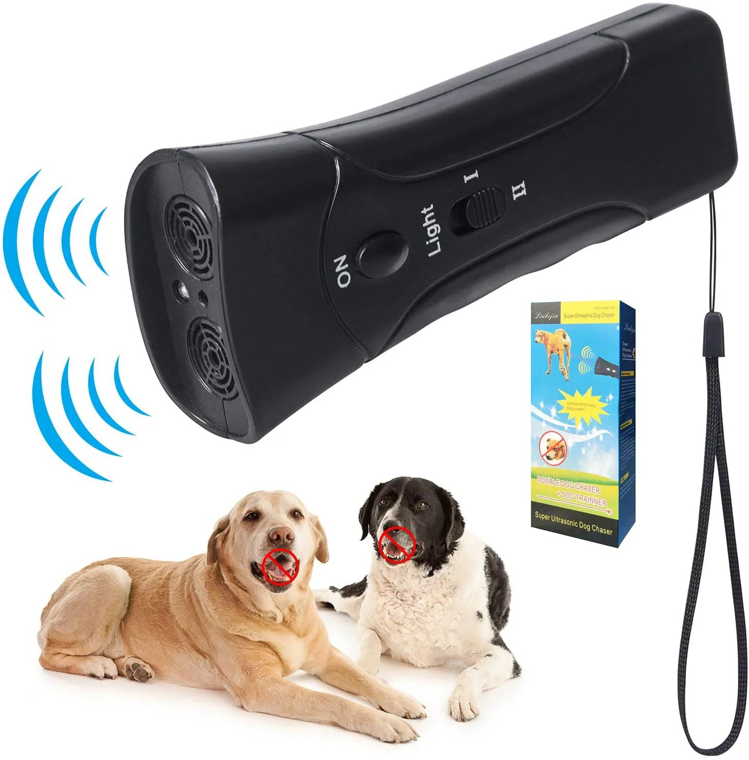 

Double Ultrasonic Pet Dog Repeller Anti Barking Stop Bark Training Device High Power Dog Training Repellents not include Battery