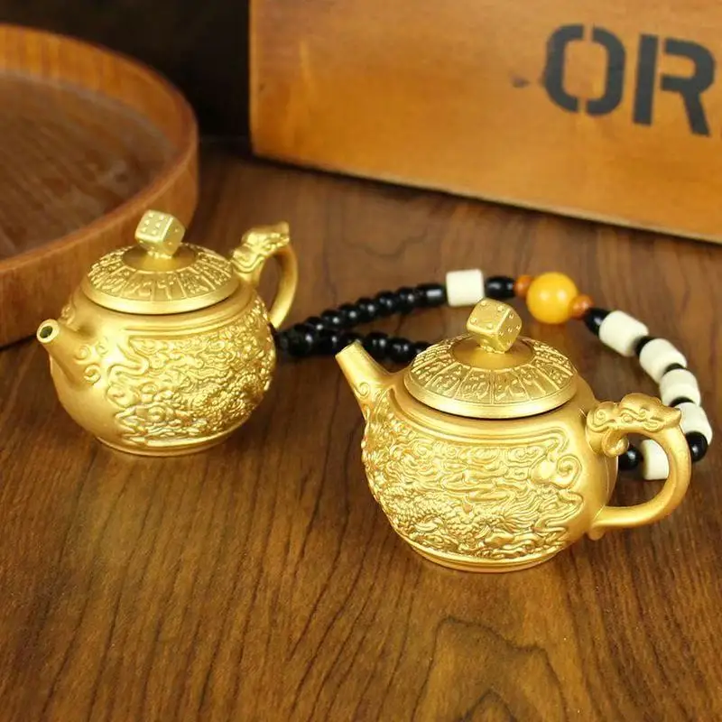 Creative Hand Kettle Ornament Feng Shui Decors Mini Dagon Phoenix Carved Pendants Rotatable Car Stress Relief Toys Xmas Gifts
