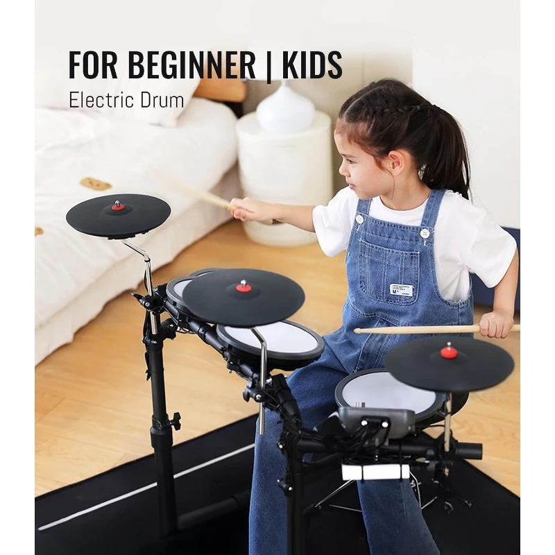 Electric Drum Set with 7'' Quite Mesh Drum Pads,8'' Full Rubber Cymbals,12 Kits and 68 Authentic Sounds,USB MIDI,Throne,Sticks