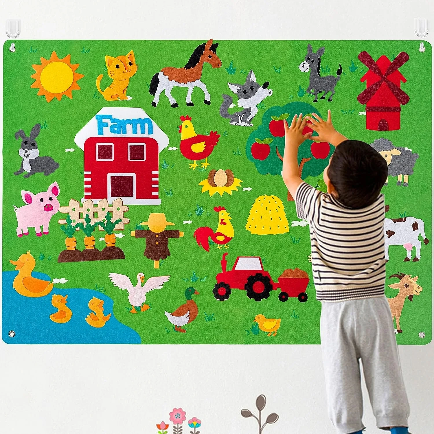 38pcs Watinc Farm Animals Felt Story Board Set -Interactive EarlyLearning Play Kit for Toddlers -3.5ft Preschool Farmhouse Theme