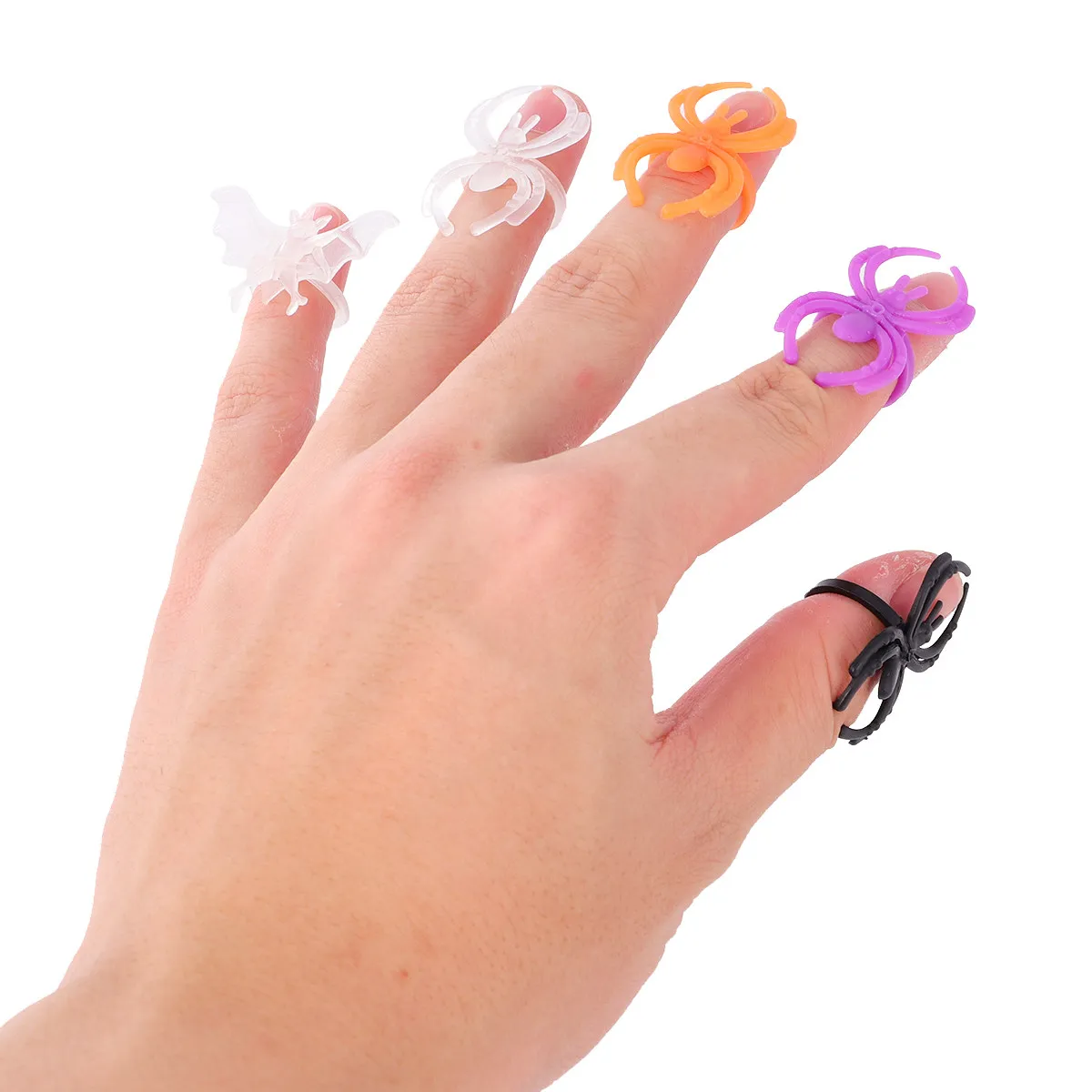 

50Pcs Halloween Witch Finger Fake Nails and Plastic Bat Rings Set Lightweight Safe Comfortable for Costume Parties Masquerades