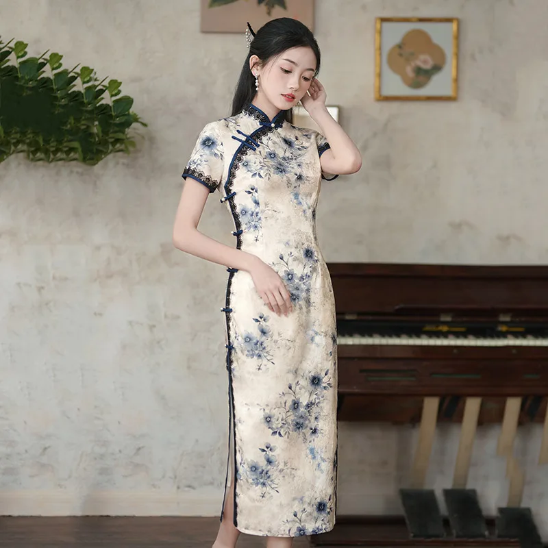 New Women Plus Size Long Cheongsam Dress Vintage Wedding Formal Dress Traditional Qipao M To 4XL