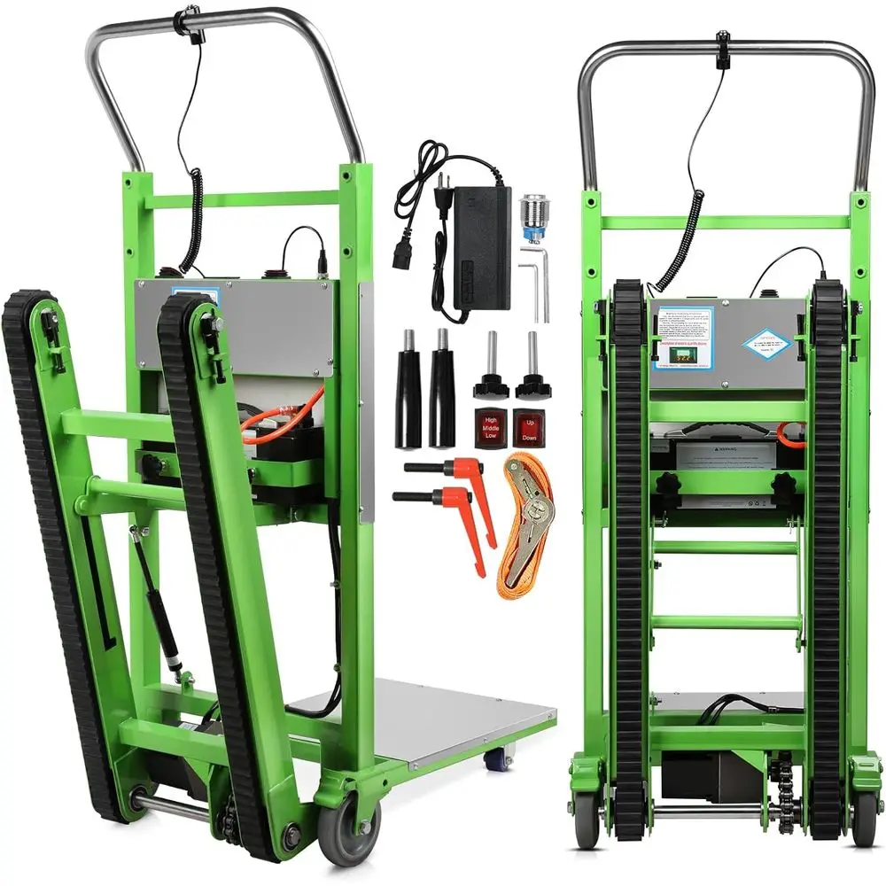 

Электрическая тележка для подъема по лестнице 1250 Вт, грузоподъемность 408 кг, литиевая батарея, страховочный трос, идеально подходит для складской логистики и перевозки мебели