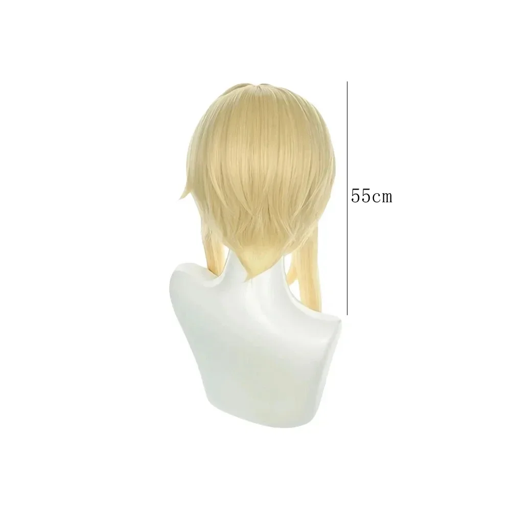 Genshin Impact Traveler Lumine Cosplay Wigs Blond Anime Heat Resistant Synthetic Hair Role Play Props