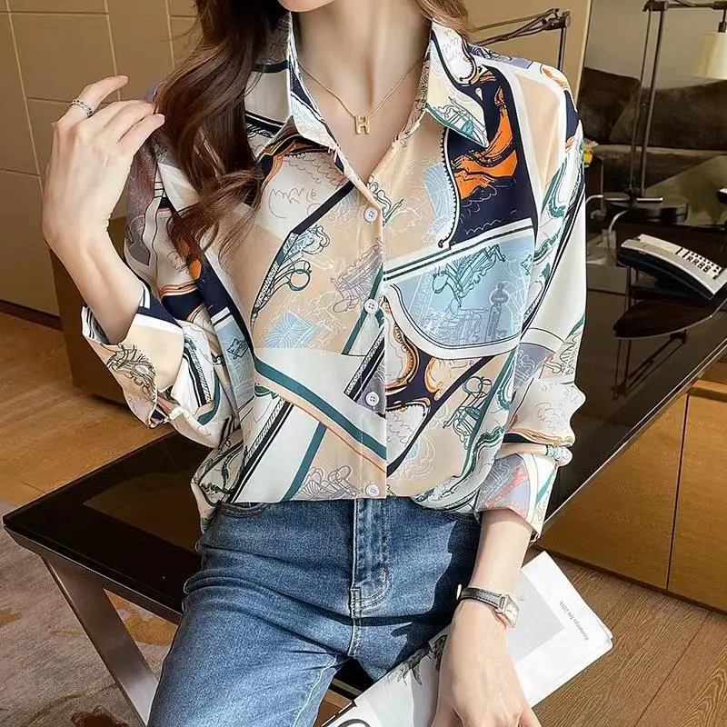 

Floral Print Long Sve irt for Women Commute Sle Polyester Fiber Non Deformable Classic Fit Women's Printed irt