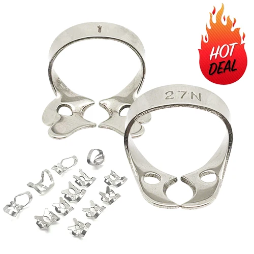 Imagen 2 del producto Abrazaderas de dique de goma de acero inoxidable de tamaño 50 para aplicaciones de ortodoncia y restauración endodóntica de odontología