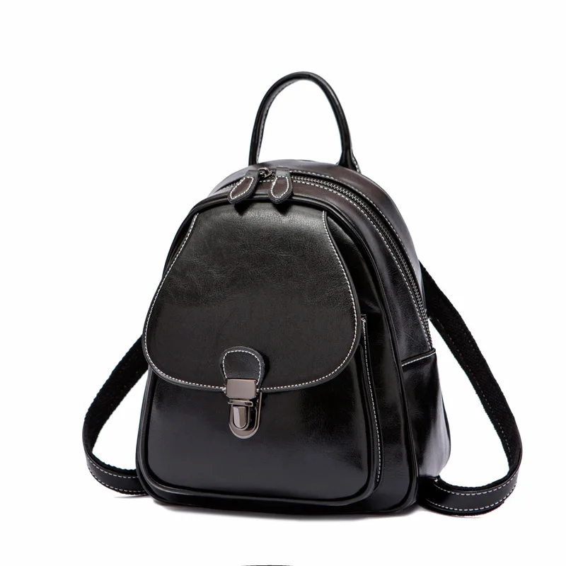 Genuine Leather Rucksack Travel Bag Girls Small School Daypack Knapsack Fashion Design Female High Quality Women Backpack