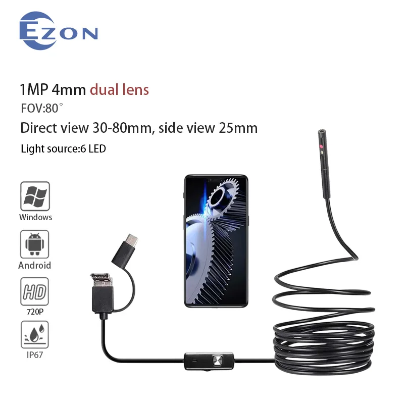 

4mm Endoscope caméra d'inspection 3 en 1 Micro USB/type-c Mini caméra d'inspection pour Andriod étanche Pipeline Endoscope