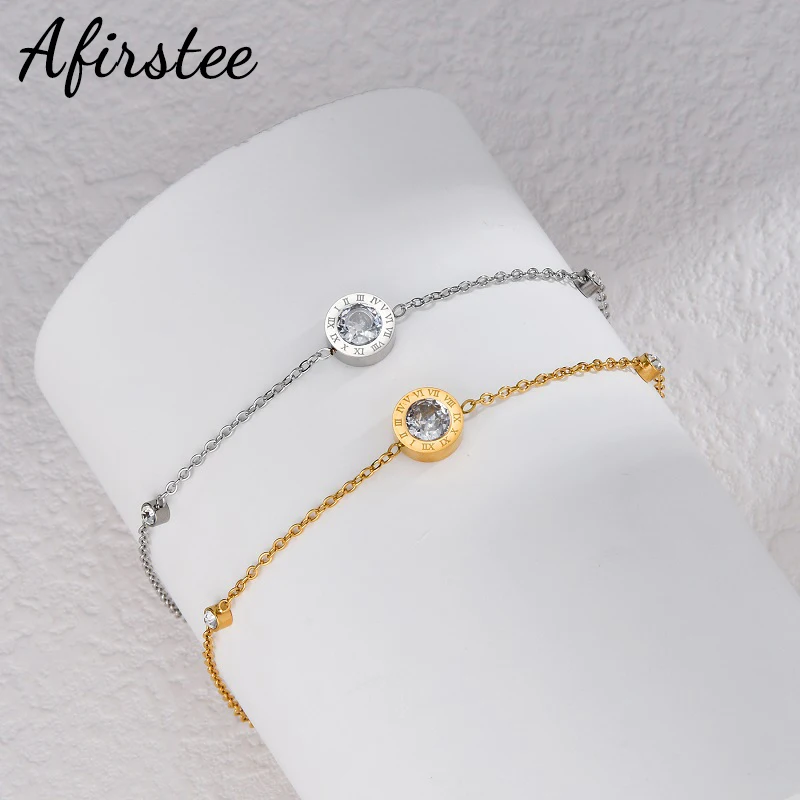 

Afirstee Fashion Minimalist Style Roman Numeral Bracelet Zircons Stainless Steel Women Girls Jewelry Christmas Gifts