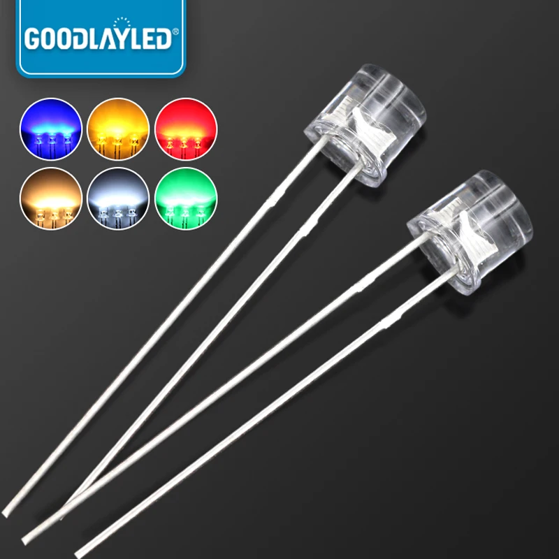 1000PCS 5mm Flat Top White Light Long Leg Bright Red Blue Green Yellow Pink Purple DIP LED