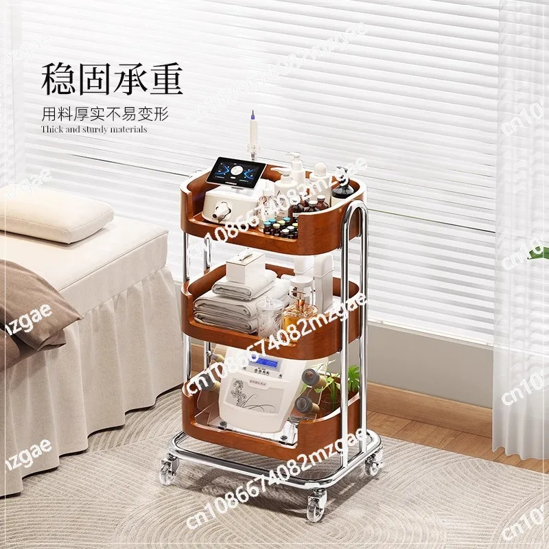 

Luxury solid wood senior multifunctional salon trolley, commercial skin care nail rack multi-layer tool cart